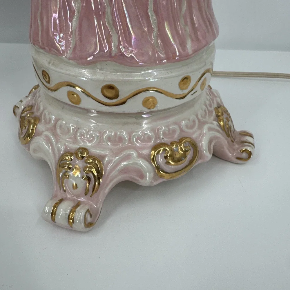 Vintage Pair Of Ceramic Handmade Holly Hobby Style Lamps 1974 Pink Prairie‎